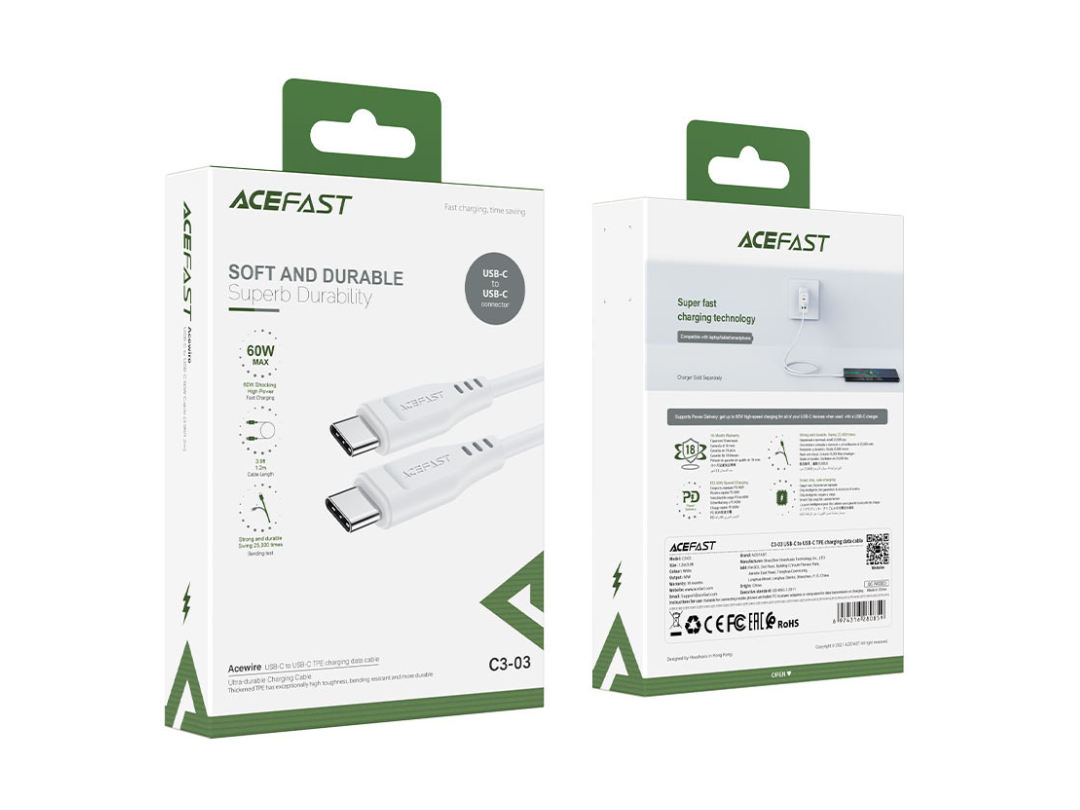 ACEFAST C3-03 USB-C to USB-C Charging Cable - Fast Charging, 1.2m ACEFAST C3-03 USB-C to USB-C Charging Cable - Fast Charging, 1.2m